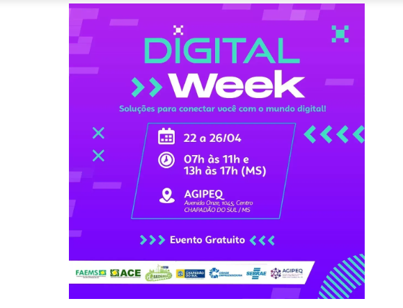 Imagem de compartilhamento para o artigo Prefeitura de Chapadão do Sul inicia hoje o evento Semana Digital da MS Todo dia